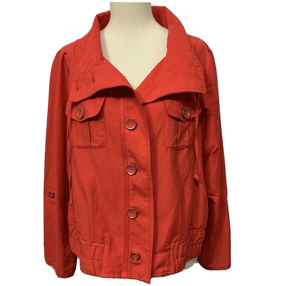 Chicos Womans red Elastic Waist button down lightweight jacket Size Medium